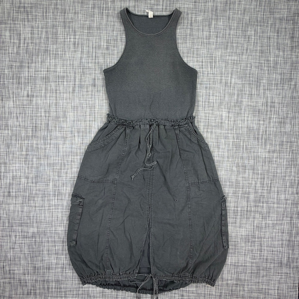 Daily Practice Anthropologie Womens M Gray Cargo Midi Tank Dress Drawstring Hem